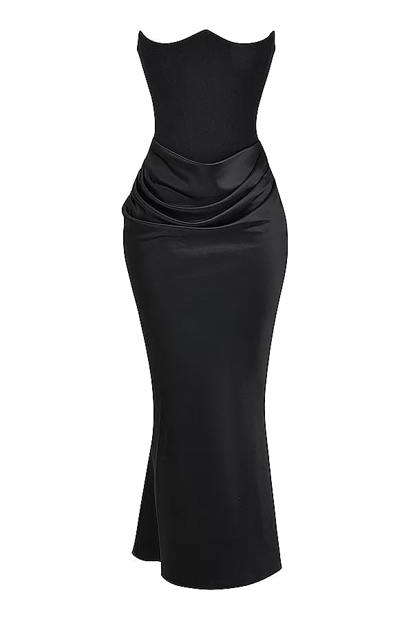 Aurora Trägerloses Satin-Maxikleid